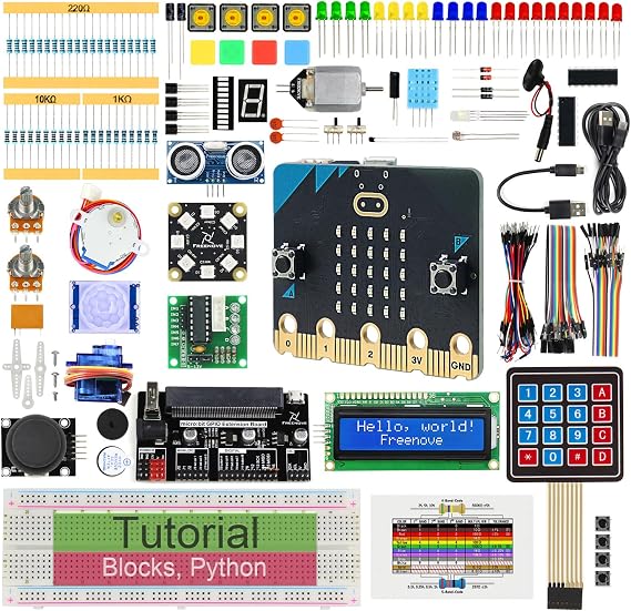 Freenove Ultimate Starter Kit for BBC Micro:bit (V2 Included) 316-Page Detailed Tutorial 225 Items 44 Projects Blocks and Python Code