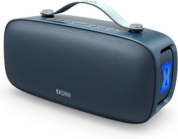 DOSS Extreme Boom Pro D300 Bluetooth Speaker, 80W Immersive Stereo Sound | 20H Playtime, 3-Mode Pro EQ, Beat-Driven Lights, IPX6 Waterproof for Camping, Parties and Backyard - Blue