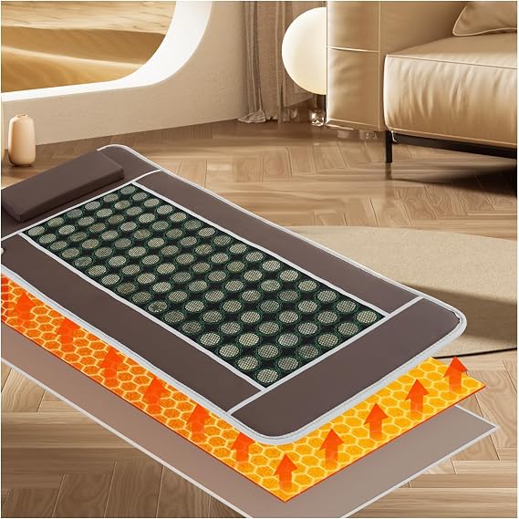Far Infrared Heating Pad - Flexible Mat, Hot Stones Jade Tourmaline, Therapy Healing Jade Mattress (67x27.5,Brown)