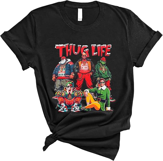 Thug Life Christmas T-Shirt, Funny Holiday Graphic Tee Inspired by Classic Christmas Movies for Festive Party Style