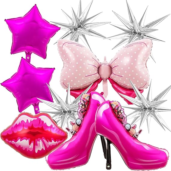 Girl Balloons, 11 PCS Hot Pink Metallic Balloon Princess Aluminum Foil Balloons for Pink Theme Party Supplies, Birthday, Baby Shower, Wedding and Bachelorette Party Decorations