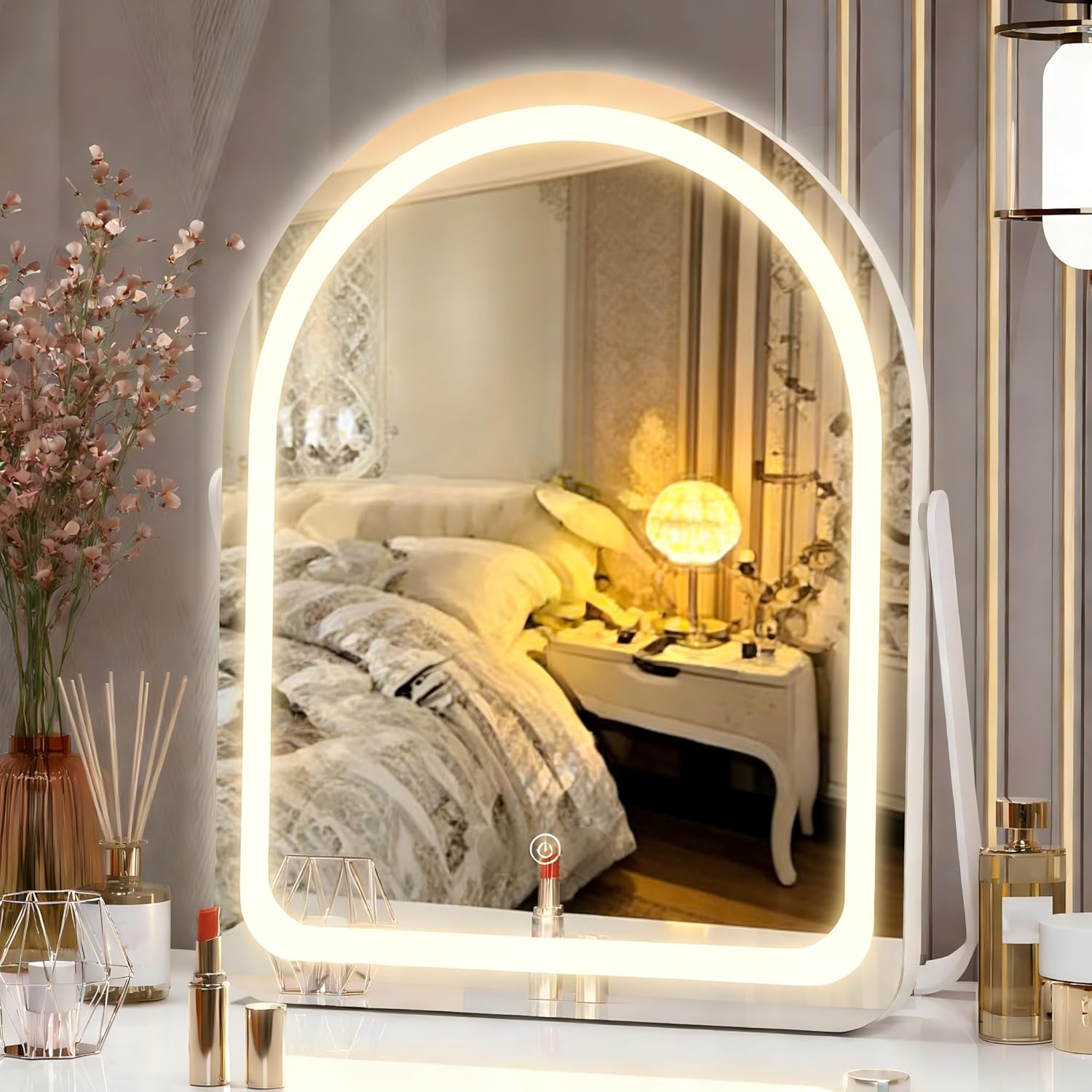 Vanity Mirror with Lights, 32x26cm Arched LED Makeup Mirror, Light up Mirror with 3 Modes Light, Smart Touch Control Dimmable, 360°Rotation