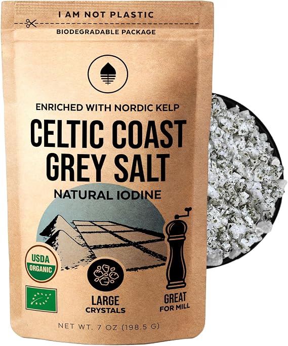 Numami Celtic Coast Gray Salt with Nordic Kelp. Natural Iodine Source (50% Daily Value), Mineral-Rich Unrefined Salt in Plastic-Free Packaging, Hand harvested in Brittany, France