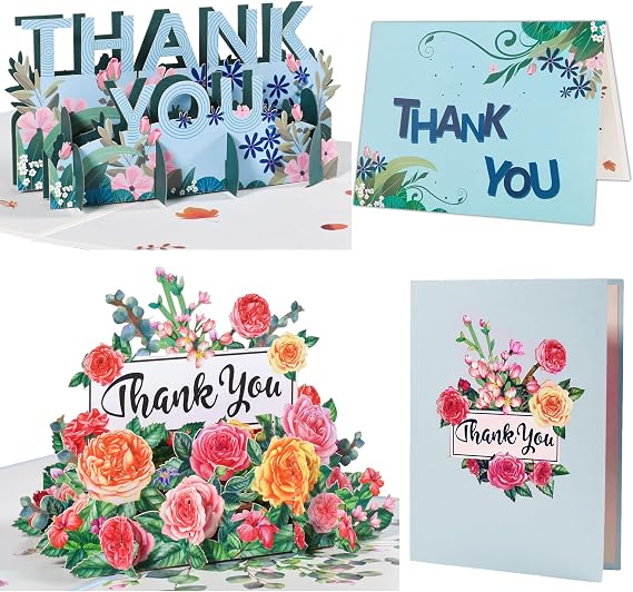 GREETING ART 2 Pack Floral Pop Up Thank You Cards,Teacher Appreciation Card