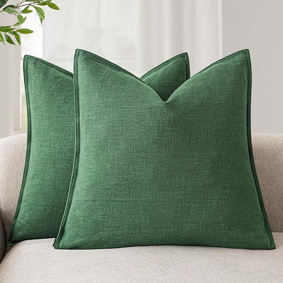 Foindtower Linen Solid Decorative Throw Pillow Covers 16x16 Inch Pine Green