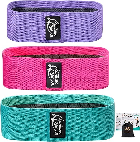 Fit Simplify Resistance Exercise Hip Bands for Legs and Butt, Fabric Workout Bands, Women Men Stretch Exercise Loops, Thick Wide Non-Slip Gym Fitness Bands for Squat Glutes Thigh Training, Set of 3