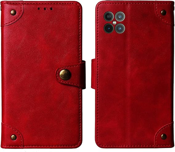 Flip Genuine Premium Leather TPU Silicone Phone Gel Case for CUBOT C30 6.4" Back Cover Skin Etui Protective Protector Wallet Pouch Shell Bumper (Red)