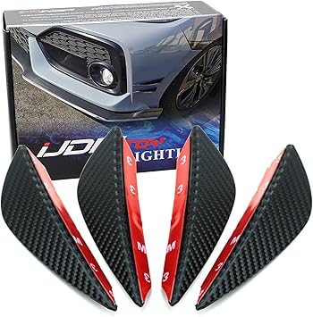 iJDMTOY 4pcs Matte Black Dry Carbon Fiber Finish Front Bumper Canard, Body Diffuser Fins, Universal Fit Any Car Truck SUV