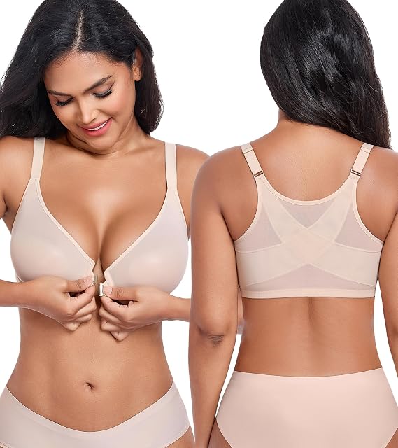 DotVol Women's Front Closure Sheer Mesh Underwire Everyday Bra