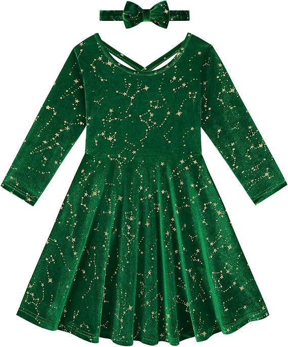 Weixinbuy Toddler Girl Fall Winter Clothes Outfit Baby Girl Velvet Twirl Dress Long Sleeve Pocket Swing Party Dress for Girl