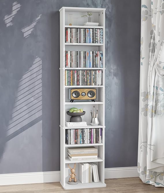 DVD Tower Storage Rack, 9-Tier CD Cabinet with Adjustable Shelves Multimedia Storage Tower for CD Holder, Books, Games