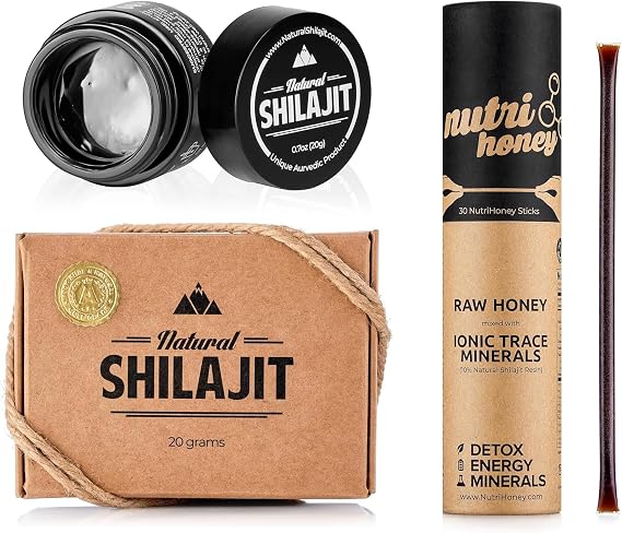 NATURAL SHILAJIT Resin - 20 Gram Shilajit Supplement with Fulvic Acid & Trace Minerals - Shilajit Honey Sticks 30 Count