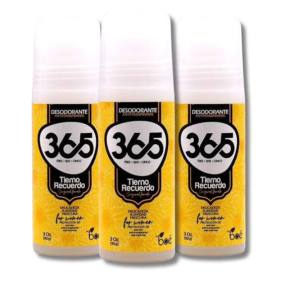 Boe 365 Tierno Recuerdo Antiperspirant Deodorant for Women 3 oz Original Scent 3D Protection: Anti-Odor, Anti-Stain, Anti-Perspirant 24H Freshness Gentle, Stain-Free Formula (Pack of 3)