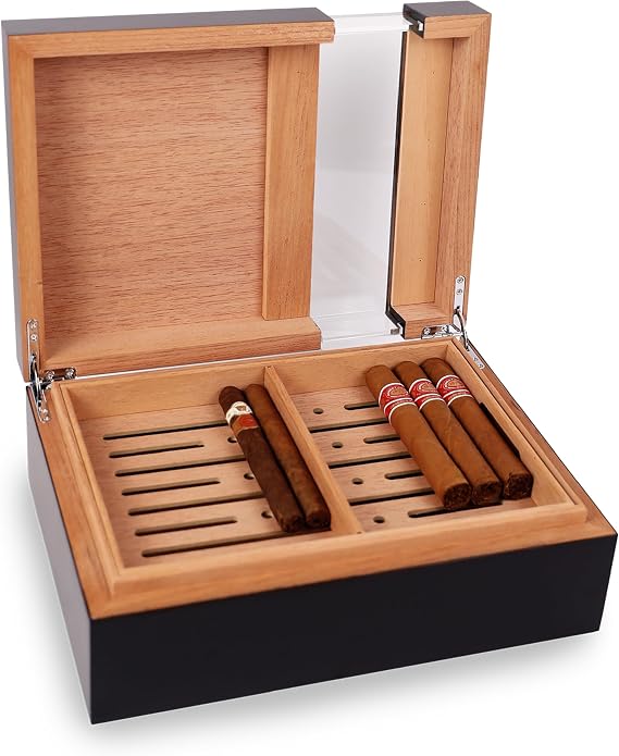 Hotel Collection Cigar Humidor Elegant Wooden Storage Box with Adjustable Divider & Removable Tray, Luxury Home Bar Accent