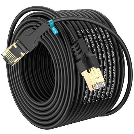 Cat 8 Ethernet Cable 50M, High Speed 40Gbps 2000Mhz Internet Cable, Lan Cable with Gold Plated RJ45 Connector,Weatherproof Outdoor&Indoor,for/PC/Modem/Router/Gaming, Faster Than Cat7/Cat6/Cat5