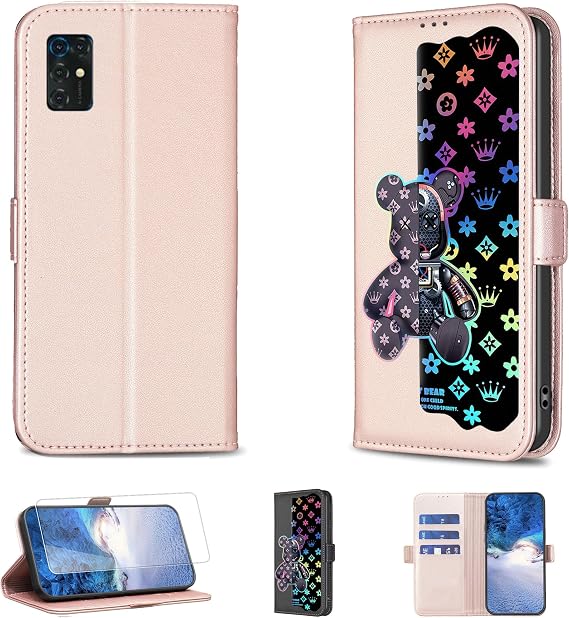 Case Compatible for Zte Blade V20 Smart Phone Case Flip Stand Cover [with Tempered Glass Screen Protector] JXX-Pink