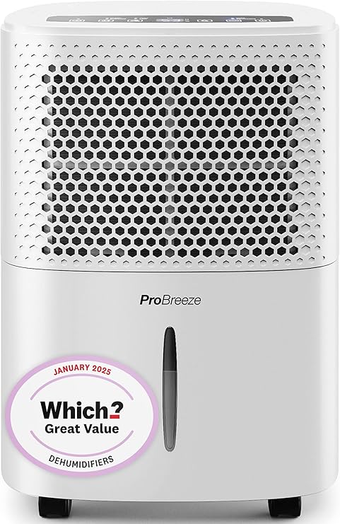 Pro Breeze® 12L/Day Dehumidifier with Automatic Humidity Sensor & Display, Sleep Mode, 24-hour Timer, Laundry Drying, Large Tank - WHICH? BEST BUY DEHUMIDIFIER AWARD