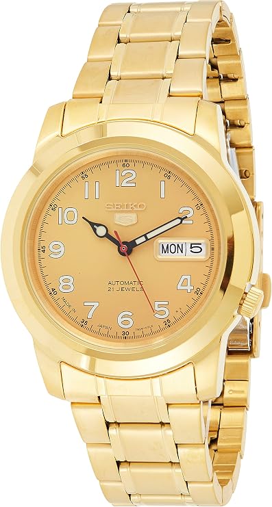 Seiko 5 Automatic Gold Dial Yellow Gold Tone Mens Watch SNKK38J1