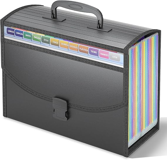 25 Pockets File Organiser Box Files Folder with Handle,Vanulee Document Organiser File Box,Concertina File Expanding A4 Paperwork Filing Paper Organiser for Home School Office Travel,2pcs Tabs