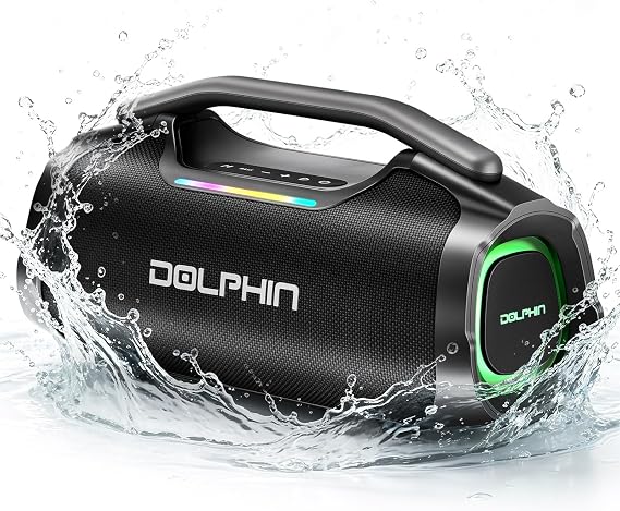 Outdoor Bluetooth Speaker 55W Loud Bass, IP67 Waterproof, Large Rechargable Battery, Ambient Light, Wireless TWS Pairing Stereo Sound Portable Speakers for Party, Travel, House, Beach, Camping, Black