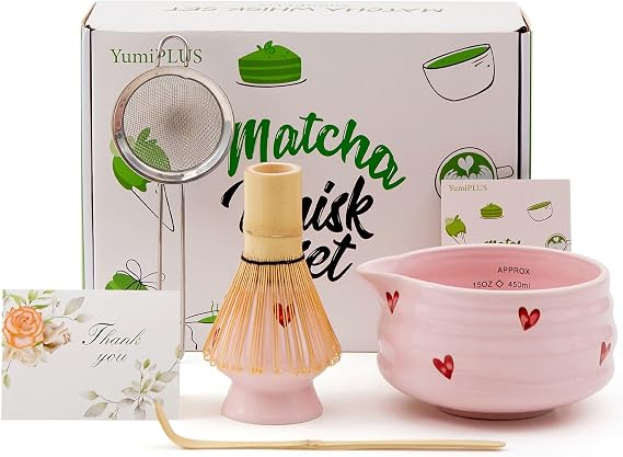 5pcs Matcha Set with Bamboo Whisk, Pink Love