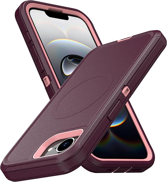 MXX for iPhone 16e & iPhone 17e Case, Compatible with MagSafe Heavy Duty Rugged Protective Cover, 3-Layer Shockproof Dustproof Drop Resistant Case Plum/Pink