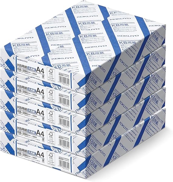 Kokuyo A4 KB Paper 8.27 11.69 in, 5 Reams (2500 Sheets), 80 Bright White Copy Printer Paper in Office/School/Home - 17 lb/64gsm Jam-Free Perfect for Printing, FSC Certified (KB-39N)