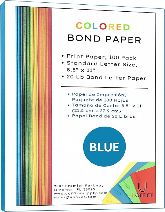 Blue Copy Paper, 8.5 x 11 Inches, 20 lb, 100 Sheets