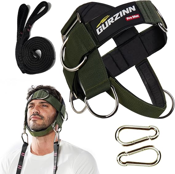 GurZinn Neck Harness Trainer - Adjustable 40" (100cm) Heavy Duty Rope & Neoprene Padding | Improve Neck Strength & Reduce Neck Pain | Gym & Home Use