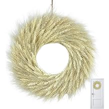 Pampas Grass Wreath Artificial Dried Wheat Door Wreath 15.7" Harvest Fall Decor for Farmhouse Indoor Outdoor Window Wall Fall