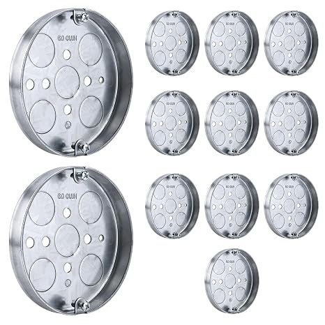 4 Inch Shallow Electrical Box, 1/2-Inch Deep 1/2-Inch Bottom Knockouts Galvanized Steel Round Ceiling Pancake Box, 12 Pack