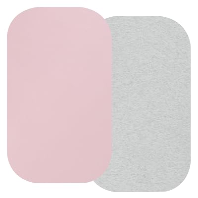 Onacosht 100% Organic Cotton Bassinet Sheets Compatiable with ANGELBLISS Baby Bassinet Bedside Sleeper, 2 Pack Jersey Knit Fitted Sheet for Baby Boy and Girl, Pink and Light Grey