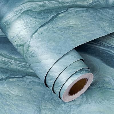 FunStick Thick Blue Liquid Marble Contact Paper for Countertops Waterproof Blue Marble Wallpaper Peel and Stick Countertops for Kitchen Bathroom Removable Marble Wall Paper for Cabinets Desk 15.8x80
