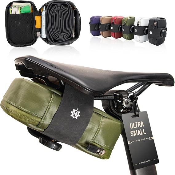 Lumiere & Co. Falcon Magnetic Saddle Bag 0.37L | 5"x 3"x 1.5" | Sleek Minimalist Design, Fast Magnetic Buckle Attachment | Cycling Bike Bag (Green, Ultra Small)