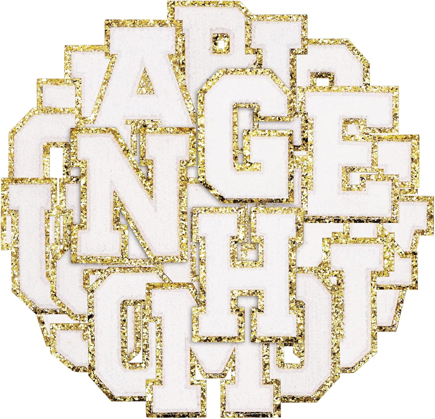 26pcs Chenille Iron on Letter Patches A-Z Gold Glitter Border Varsity Letters Patches Fuzzy Embroidered Letter Sew on Patches for Clothes, Jacket, Bag, Hat, Shirts (2.56 inches, Light-Blue)