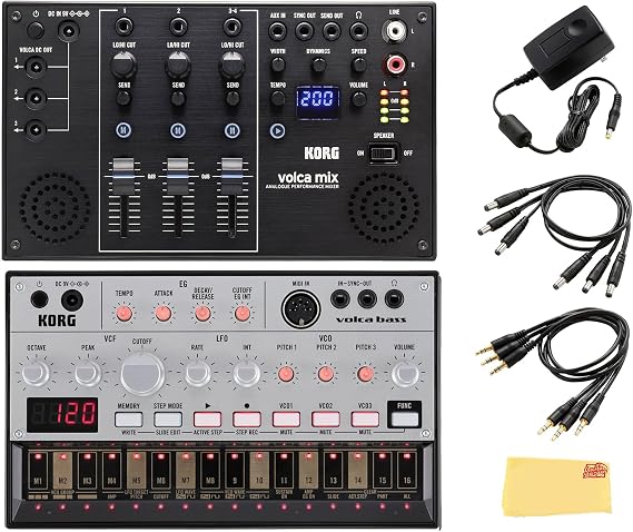Korg Volca Bass Analogue Bass Machine Bundle with Volca Mix and Austin Bazaar Polishing Cloth