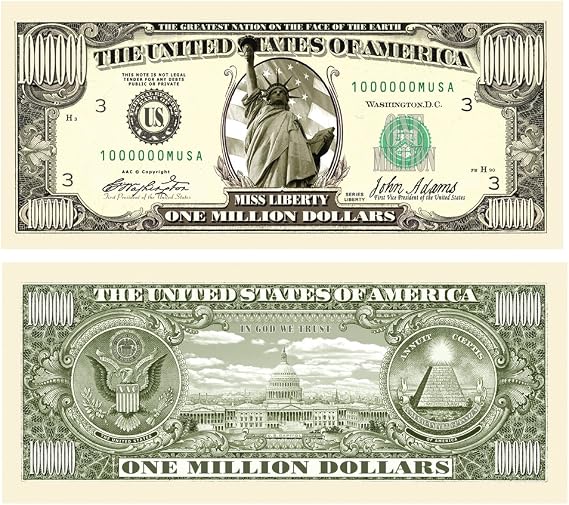 American Art Classics Traditional Liberty Style Million Prop Bill Bulk Pack 1000 Replica Props for Novelty, Events, Stage & Party Decor