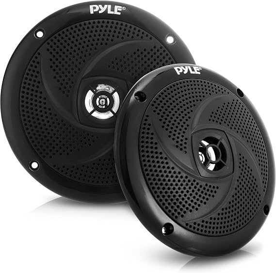 Pyle Waterproof Marine Speakers - Pair of 5.25" 180 Watt Low Profile Slim Style System - Weather Resistant Outdoor Rated Speakers for Boat, Patio, Poolside, Deck, Home (Black)
