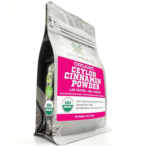 Spice Profile Organic Ceylon Cinnamon Powder | 4 oz | Lab Tested | Warm, Sweet Flavor | Made From Ceylon Cinnamon | Great For Baking, Oatmeal, Coffee, Chai & Smoothies