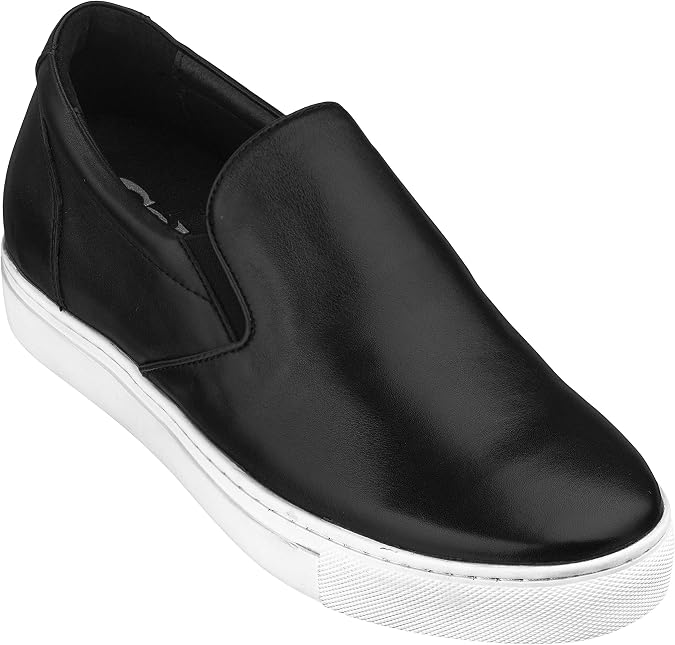 CALTO Men's Invisible Height Increasing Elevator Shoes - Leather Slip-on Lightweight Casual Loafers - 2.4 Inches Taller