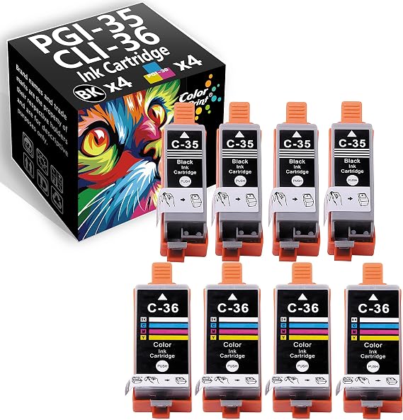 ColorPrint Compatible PGI-35 CLI-36 Ink Cartridge Replacement for Canon 35 36 PGI35 CLI36 for PIXMA iP100 iP110 mini260 mini320 TR150 Printer (4X PGI35 Black Ink, 4X CLI36 Color Ink, 8-Pack)