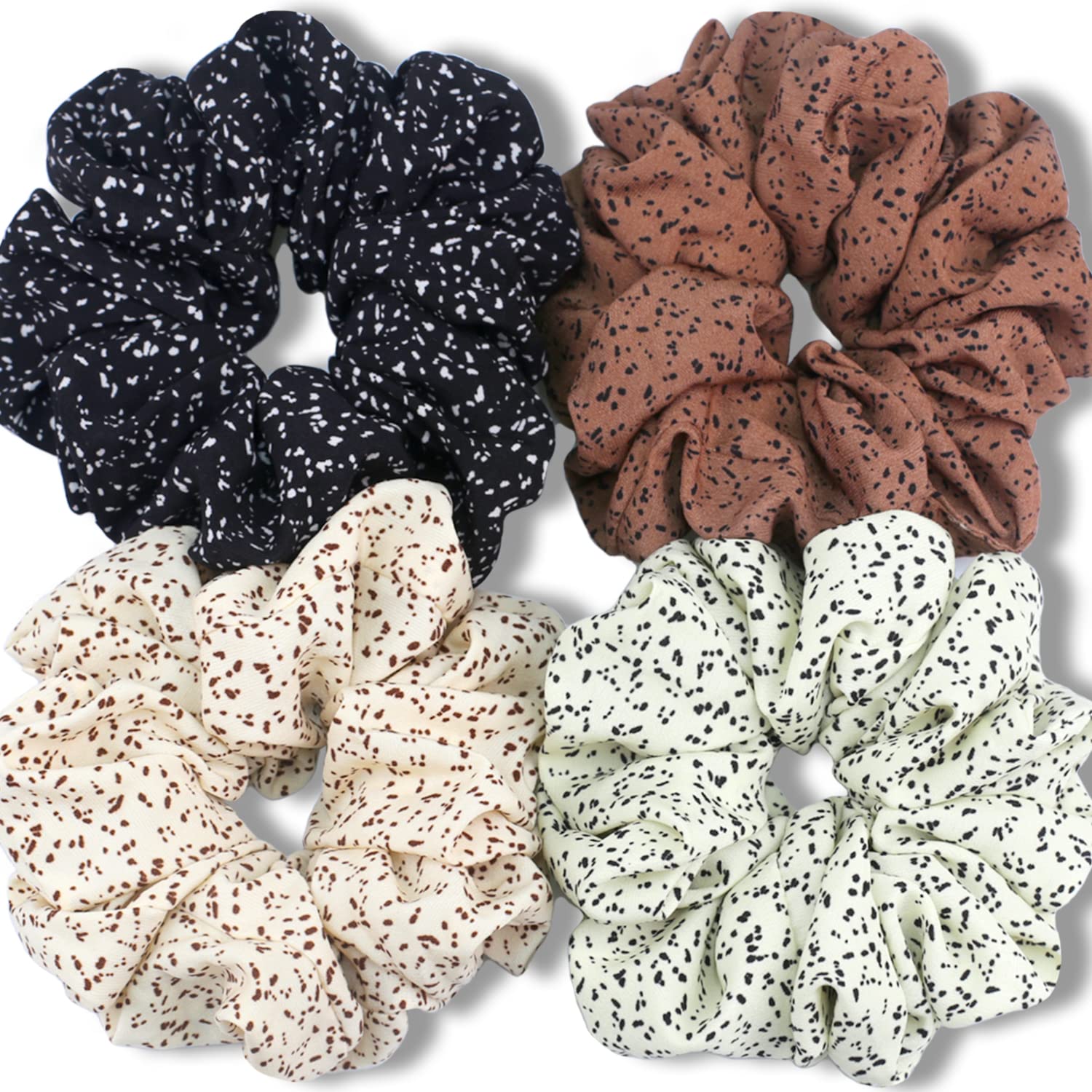 IVARYSS Extra Large Scrunchies for Womens Hair, Premium Satin Soft Jumbo Scrunchy, XL 6 inch Big Elastic Thick Band Hair Accessories, 4 Pack, Dots