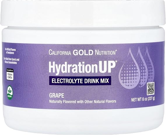 California Gold Nutrition HydrationUP, Electrolyte Drink Mix with Calcium, Potassium, Vitamin C, and Vitamin E, Grape, 8 oz (227 g)
