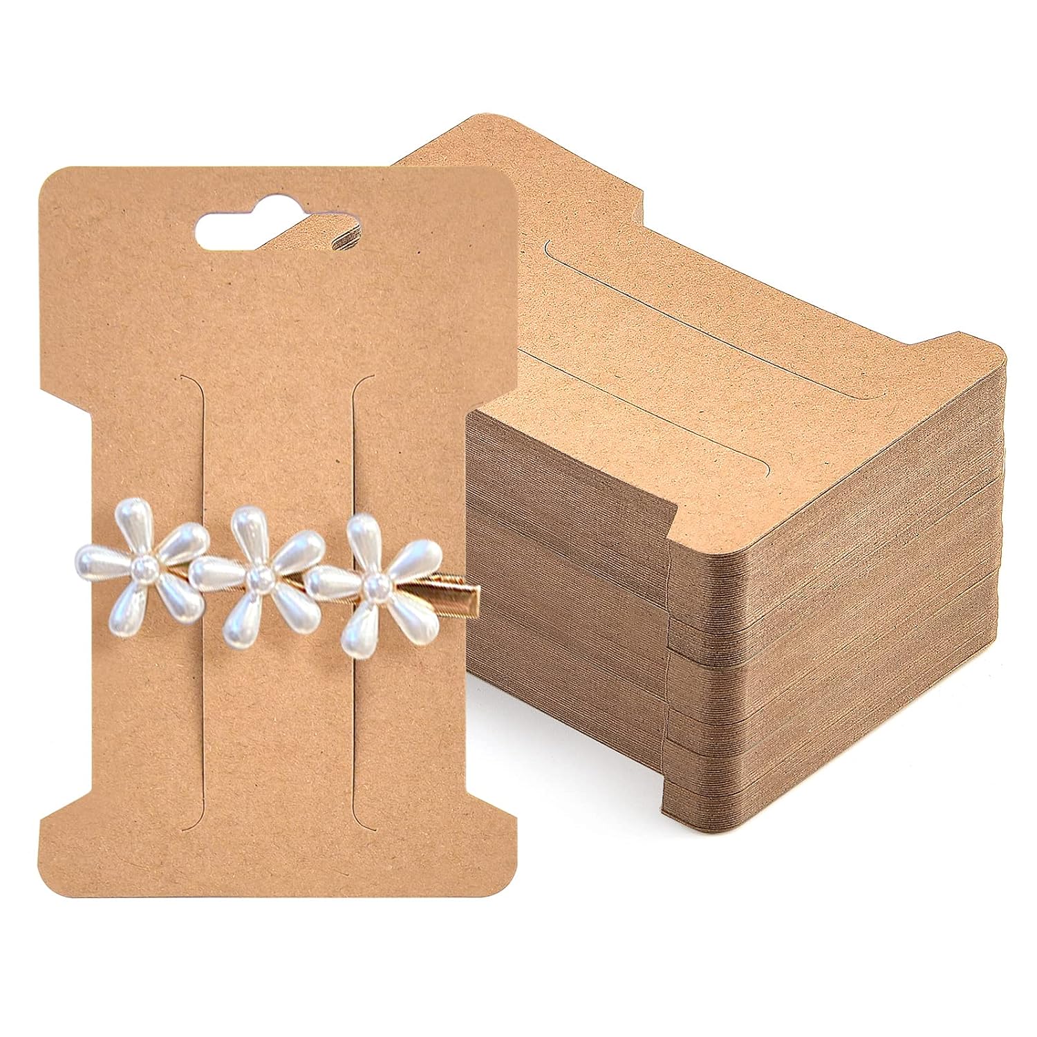 Coopay 150 Pieces Hair Clip Display Cards Hair Bow Holder Rectangle Barrettes Jewelry Accessories Display and Organizing, Kraft Paper Cards, 4-14 x 2-34 Inches Brown