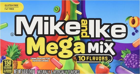 Mike and Ike Mega Mix Chewy Candies, Assorted Fruit, 141g