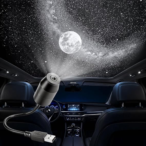 USB Galaxy Projector Night Light, 360Rotation Night Light Star Projector with Romantic Atmosphere, Portable Mini Star Roof Lights for Car Bedroom Decor (Starry Sky & Moon)
