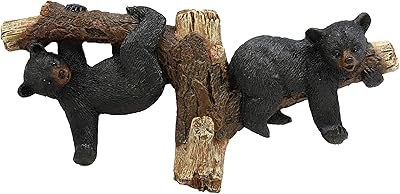 Ebros Whimsical Forest Rustic 2 Playful Black Bears Dangling On Tree Branches 3 Pegs Wall Hooks 9.25 Wide Hanger Bear Themed Wall Mount Coat Hat Keys Hook Decor Hanging Sculpture Plaque
