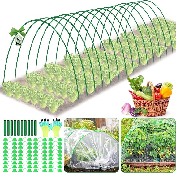 45 PCS Garden Hoops for Raised Beds 9 Sets Garden Tunnel Hoops Greenhouse Hoops Grow Tunnel, Upgrade Rust-Free Fiberglass Garden Hoop for Row Netting Cover, DIY Garden Support Hoop Arch Frame