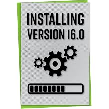 Gift Monster Greeting Card, Installing Version 16.0, A5 Birthday Card for Gamer, Tech-Inspired 16th Birthday Greeting for Boy or Girl