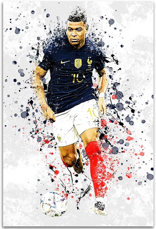 Generic Football Superstar Watercolor Poster, Mbappe Wall Art Print Poster for Living Room Bedroom Room Gym Decor (16""x24"" Unframed), Ivory